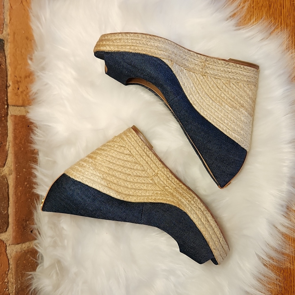 Authentic Coach Denim Peep-toe Wedges